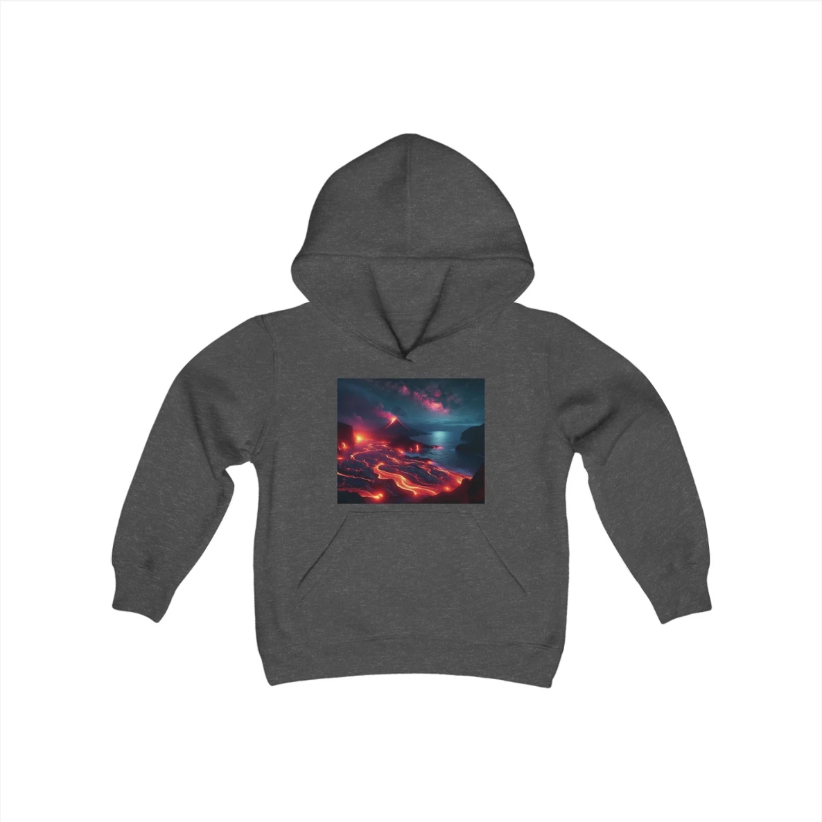 hoodie with volcano and lava