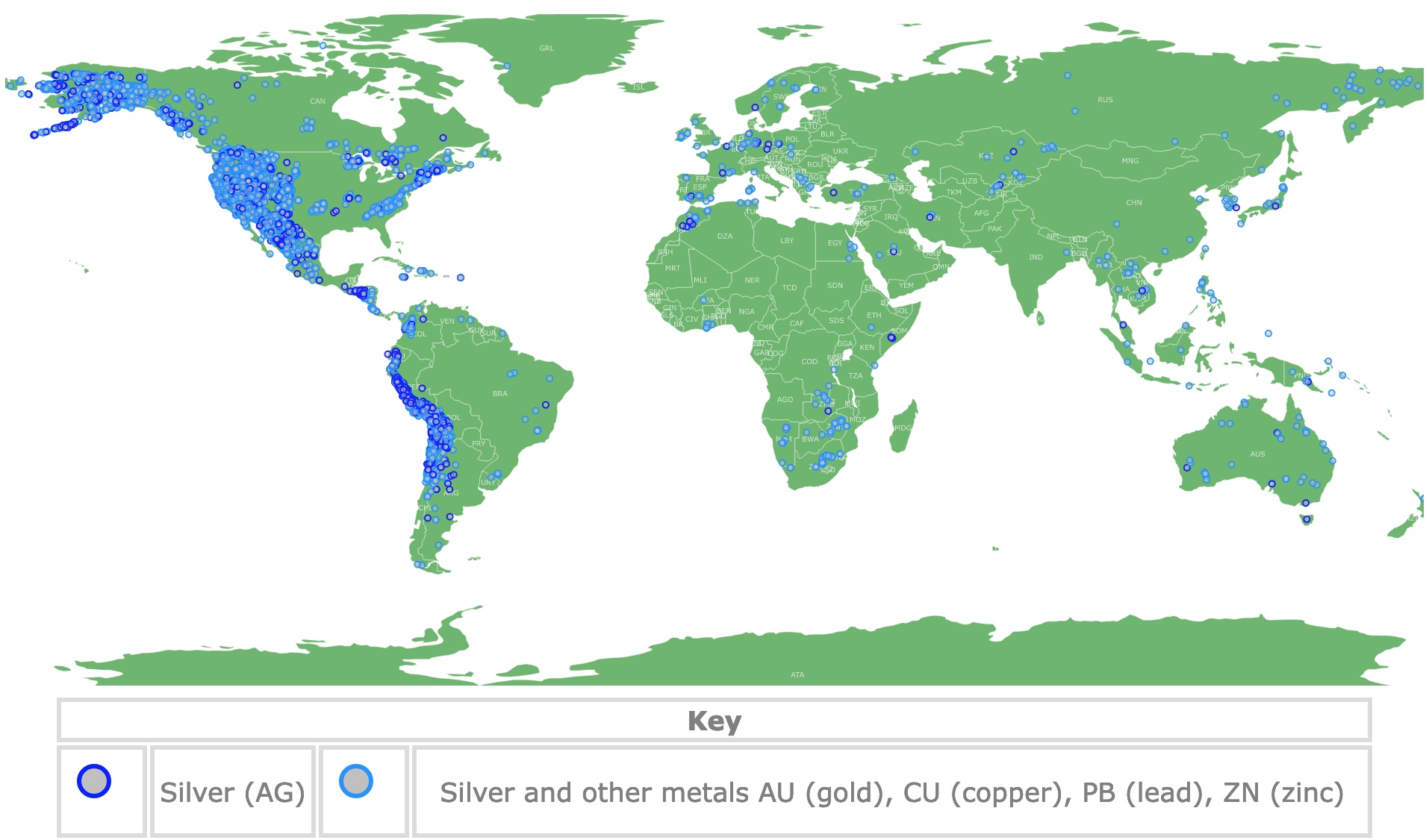 Map of Silver Deposits worldwide