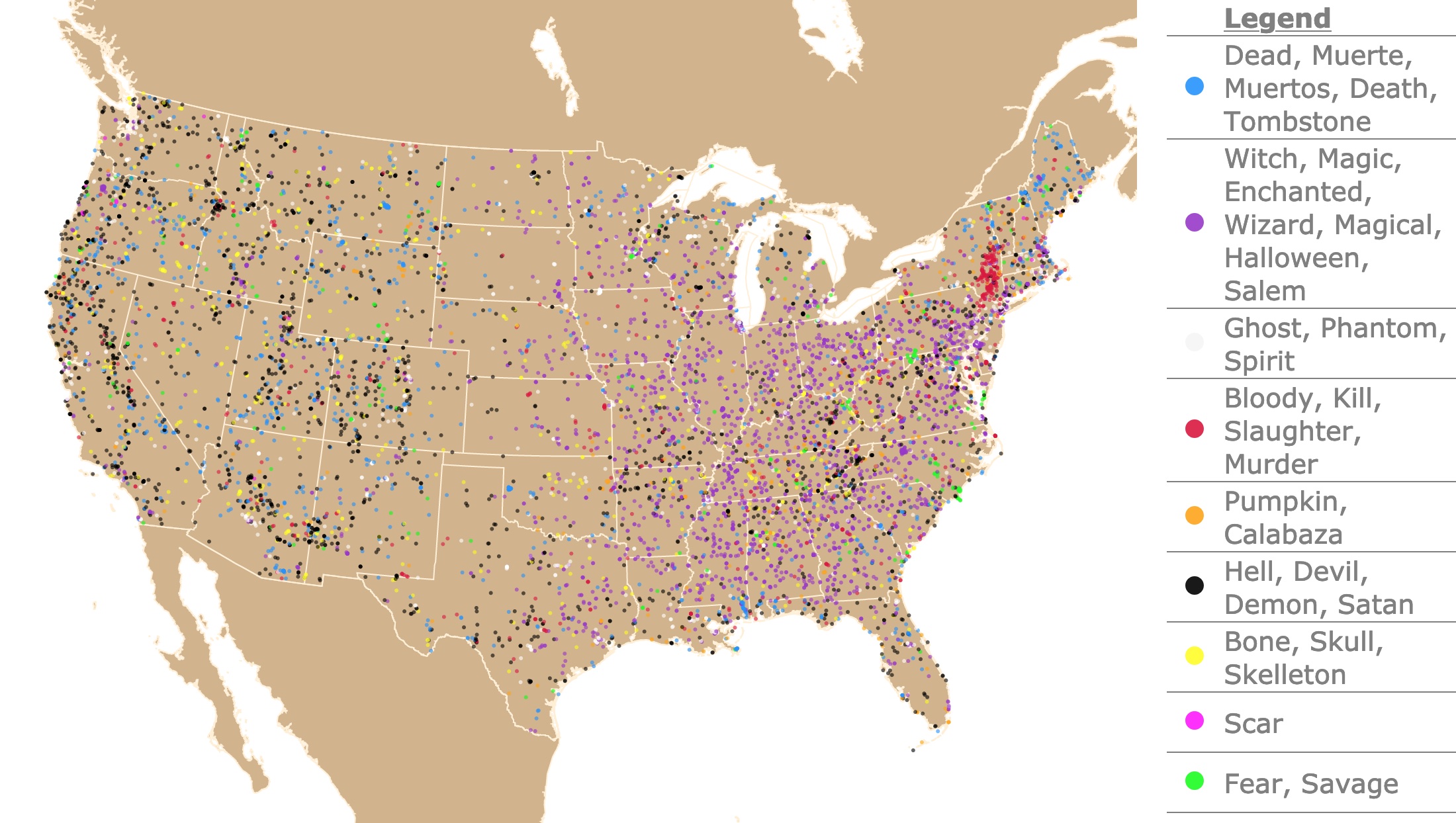 Map of scariest place names in the US