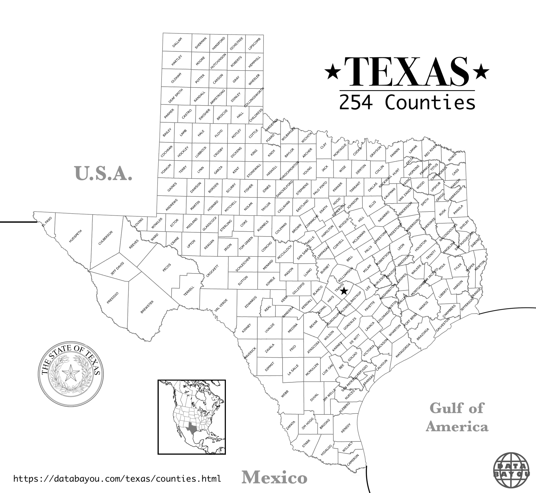 Printable B&W Texas Counties