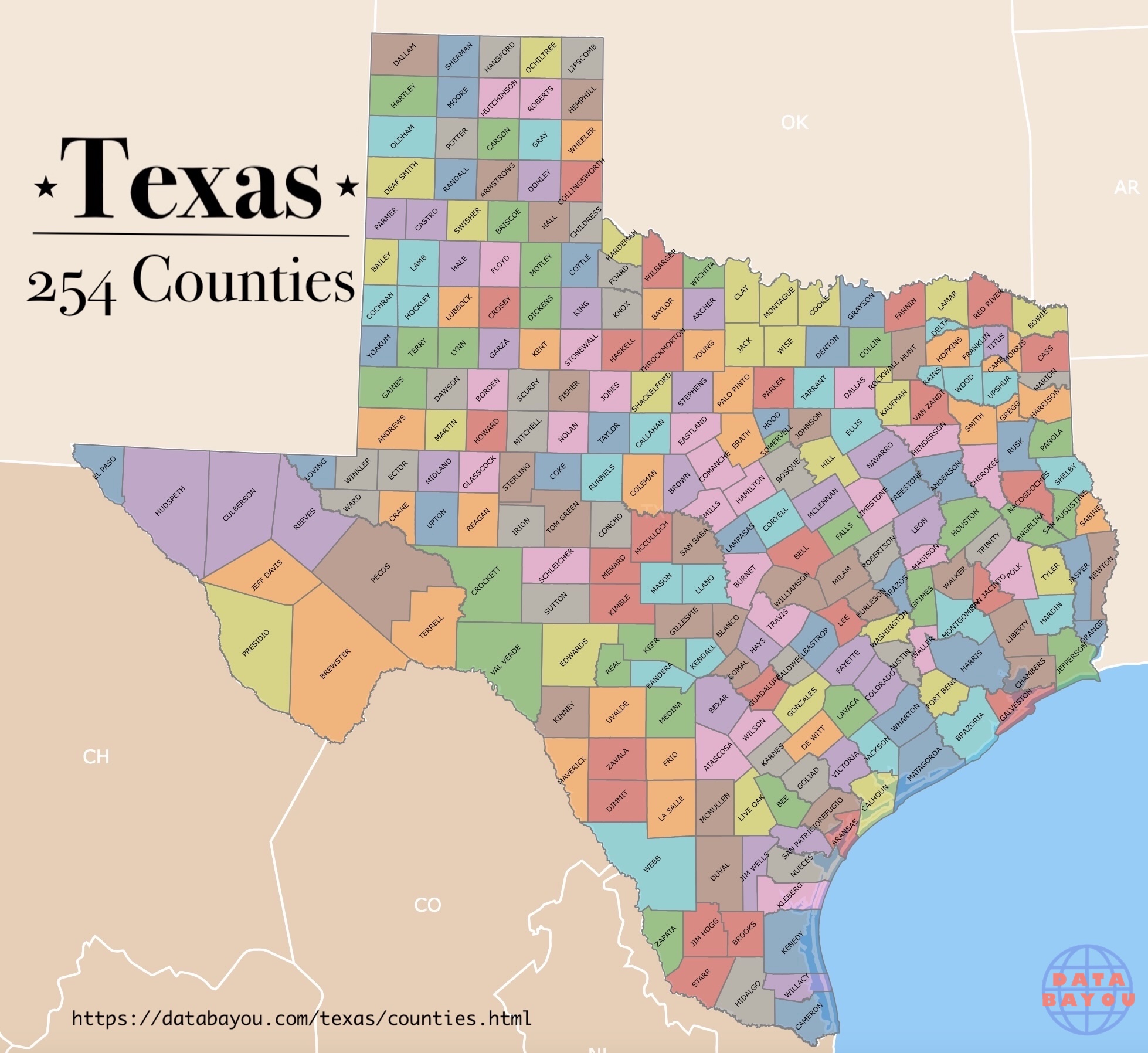 Printable Color Texas Counties
