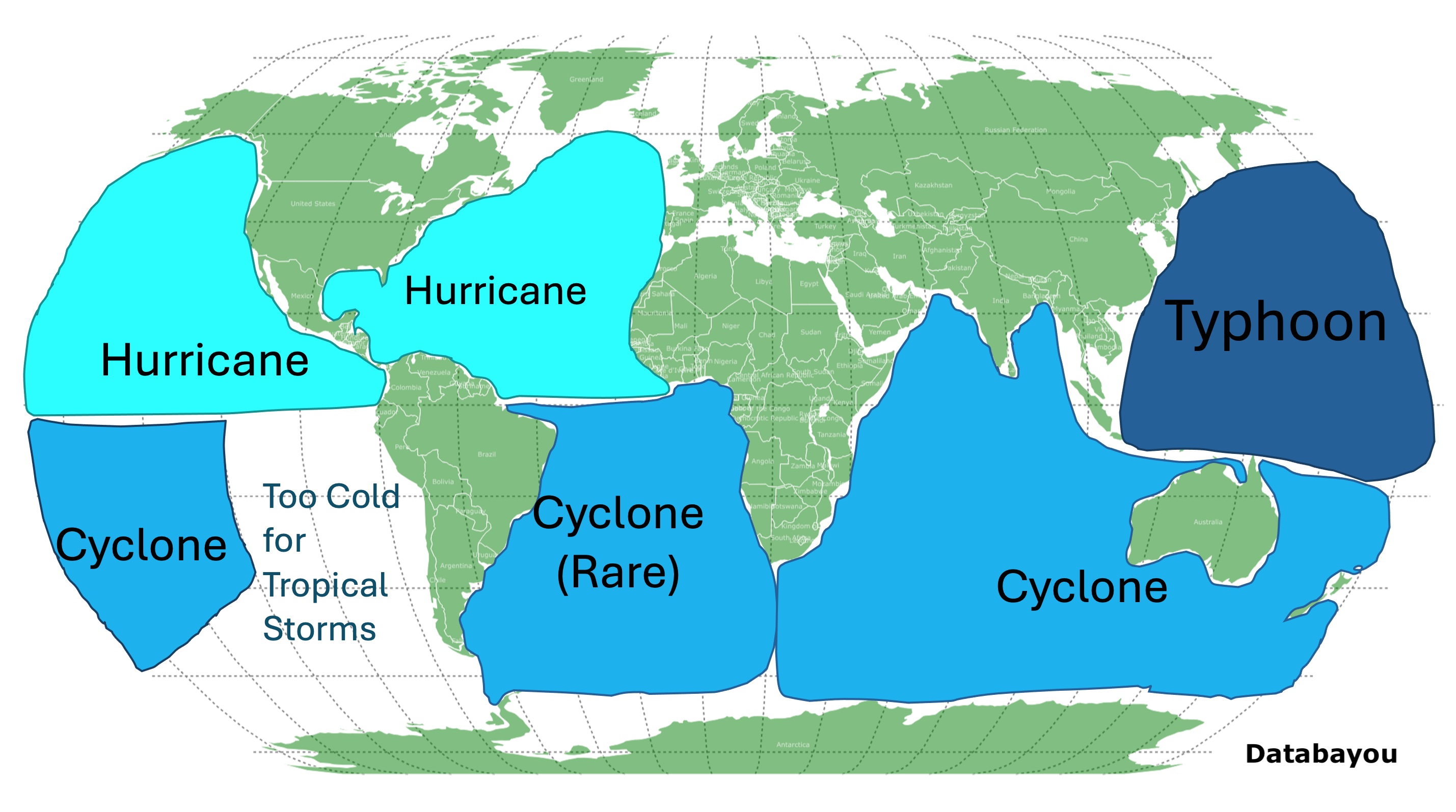 Cyclone, Typhoon, or Hurricane mapped