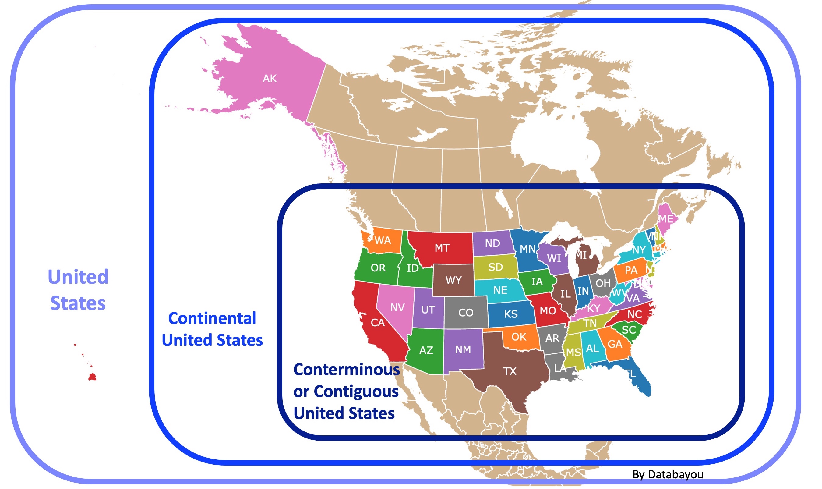 Map of the conterminous and continental USA