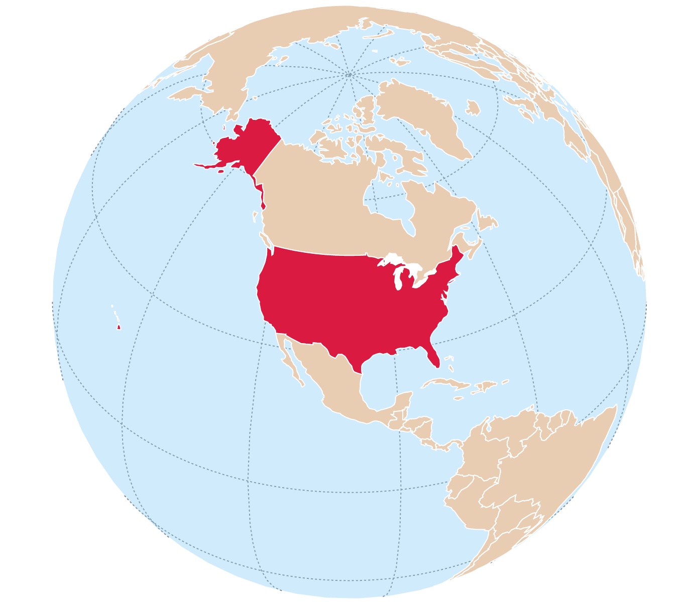 Location of the United States on the globe