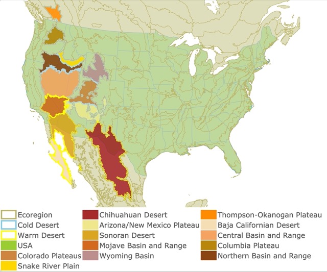 Map of North Americas Deserts and their classifications