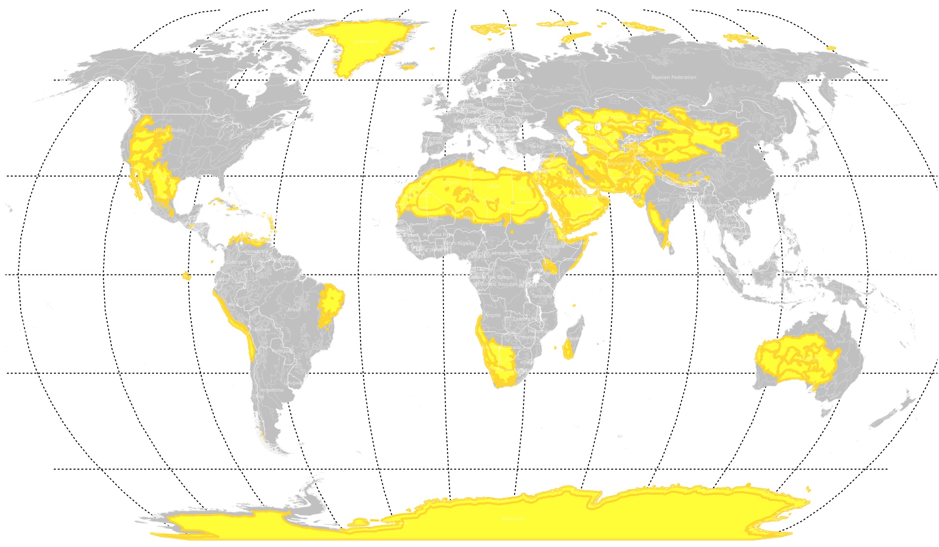 Map of deserts worldwide