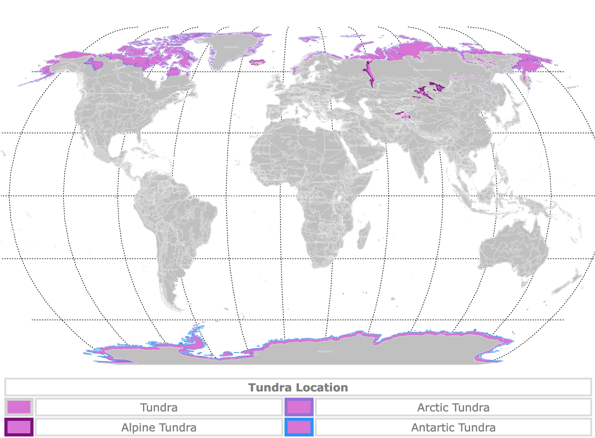 Map of tundra worldwide